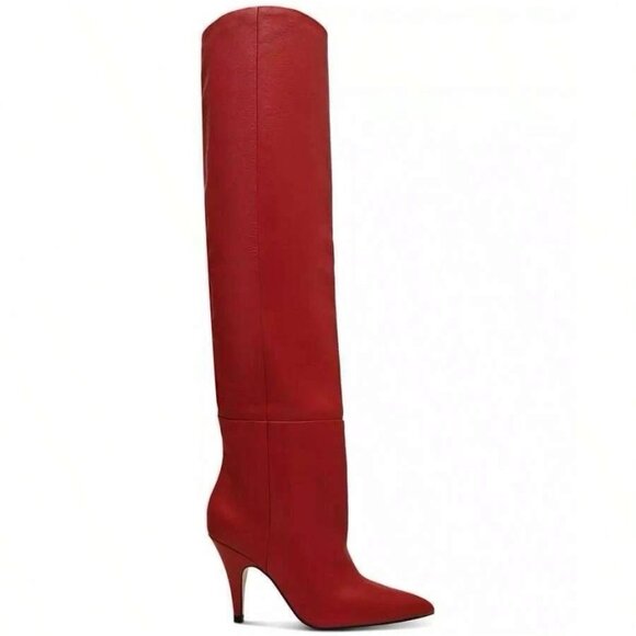 Steve Madden Bellamie Tall Slouch Boots Red Leather 5.5M Stiletto Heel MSRP $249 - Picture 1 of 5